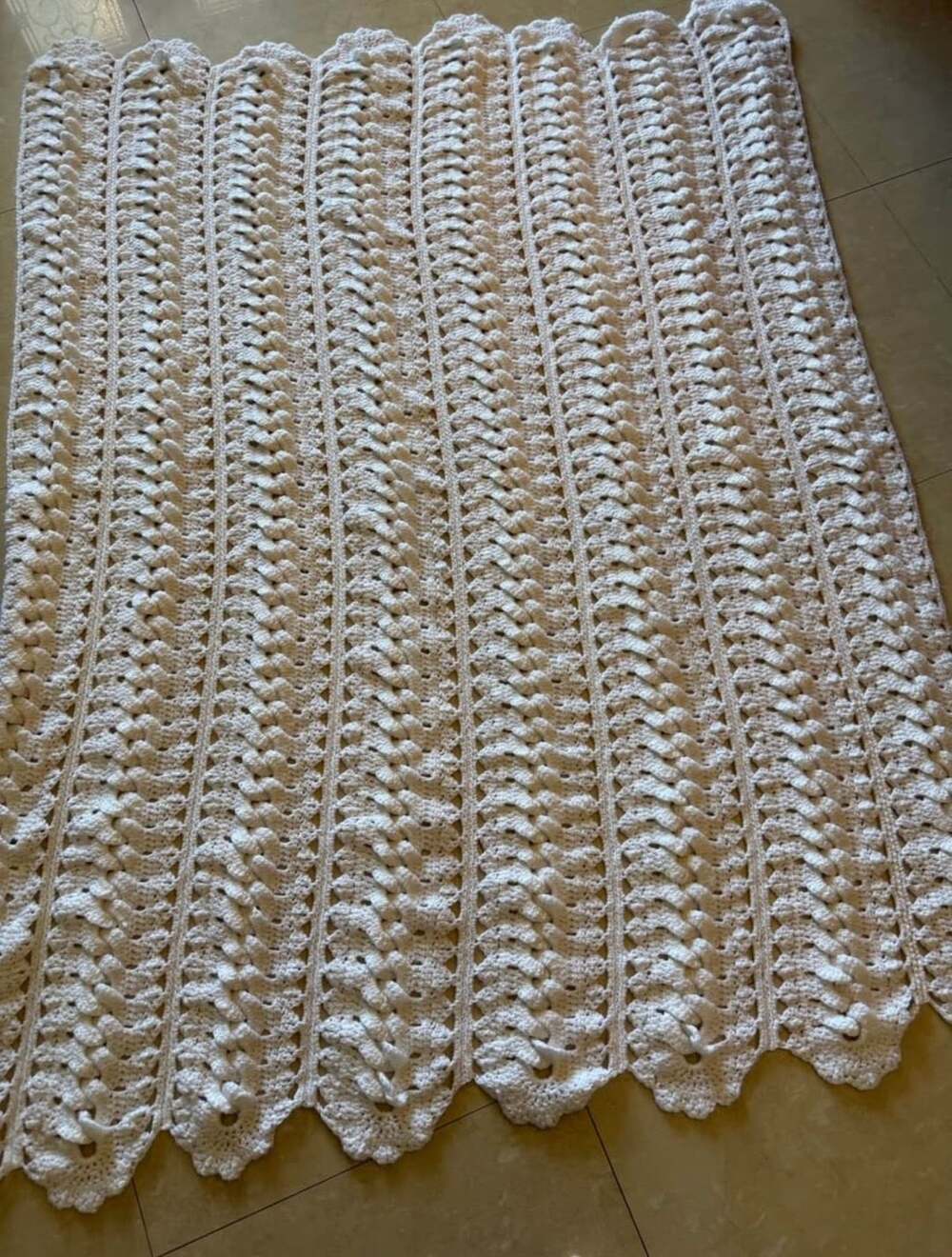 Handmade White Crochet Throw Blanket Afghan 52x72